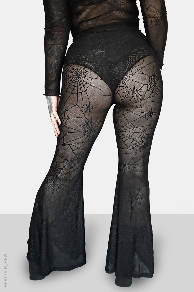 trad goth spiderweb flared pants