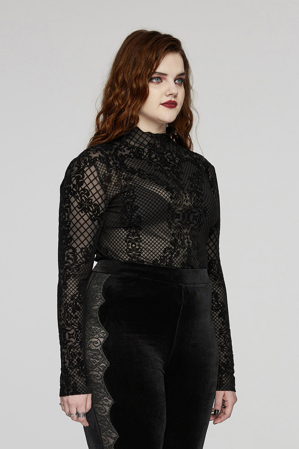 plus size gothic mesh turtleneck top