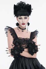 short black lace fingerless gloves