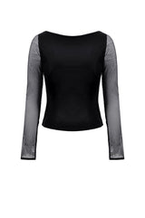 buckled strap fishnet long sleeve top