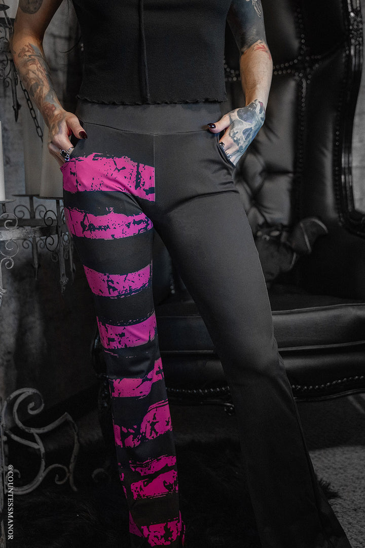 hot pink and black striped bell bottoms by vampirefreaks