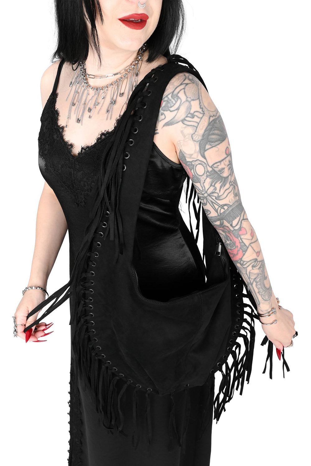 dark eyelet strap hippie goth purse by foxblood