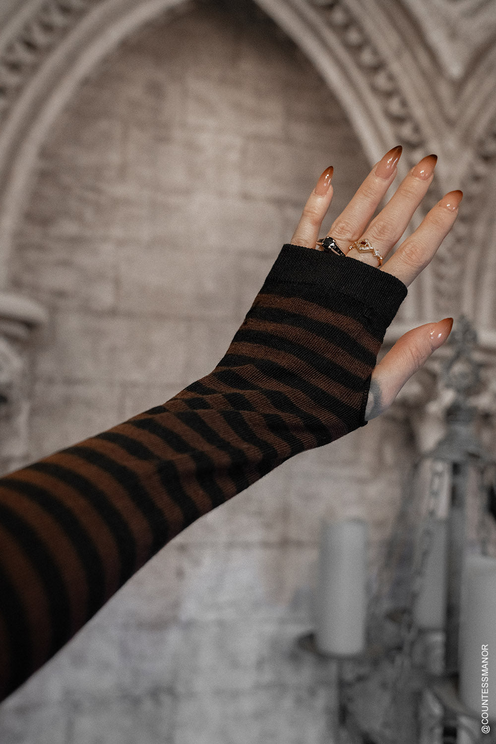 Steampunk Striped Arm Warmers [BLACK/BROWN]