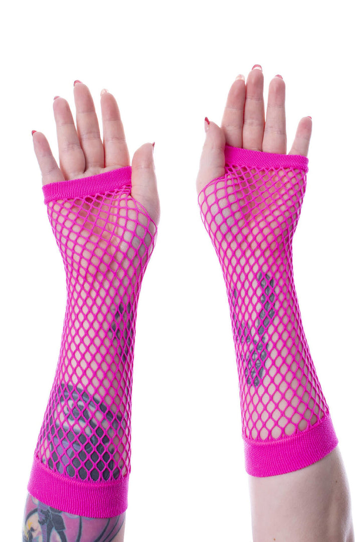 hot pink emo fishnet gloves