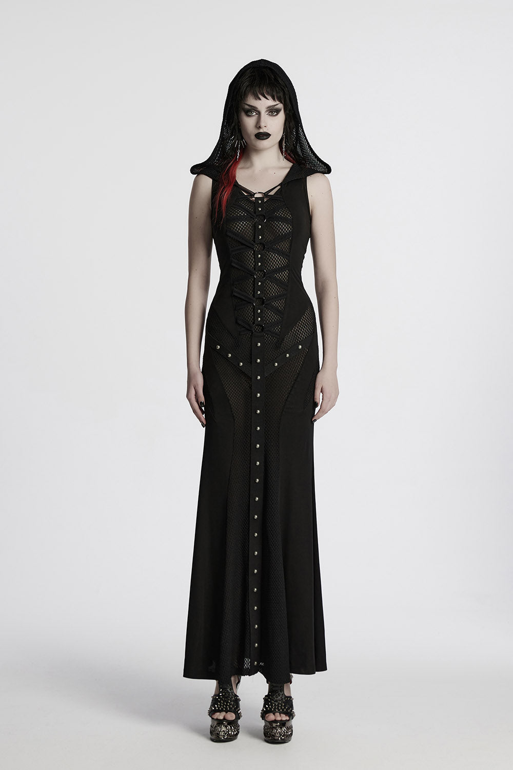 sleeveless gothic mesh maxi dress