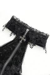 hooded corset dress with high collar