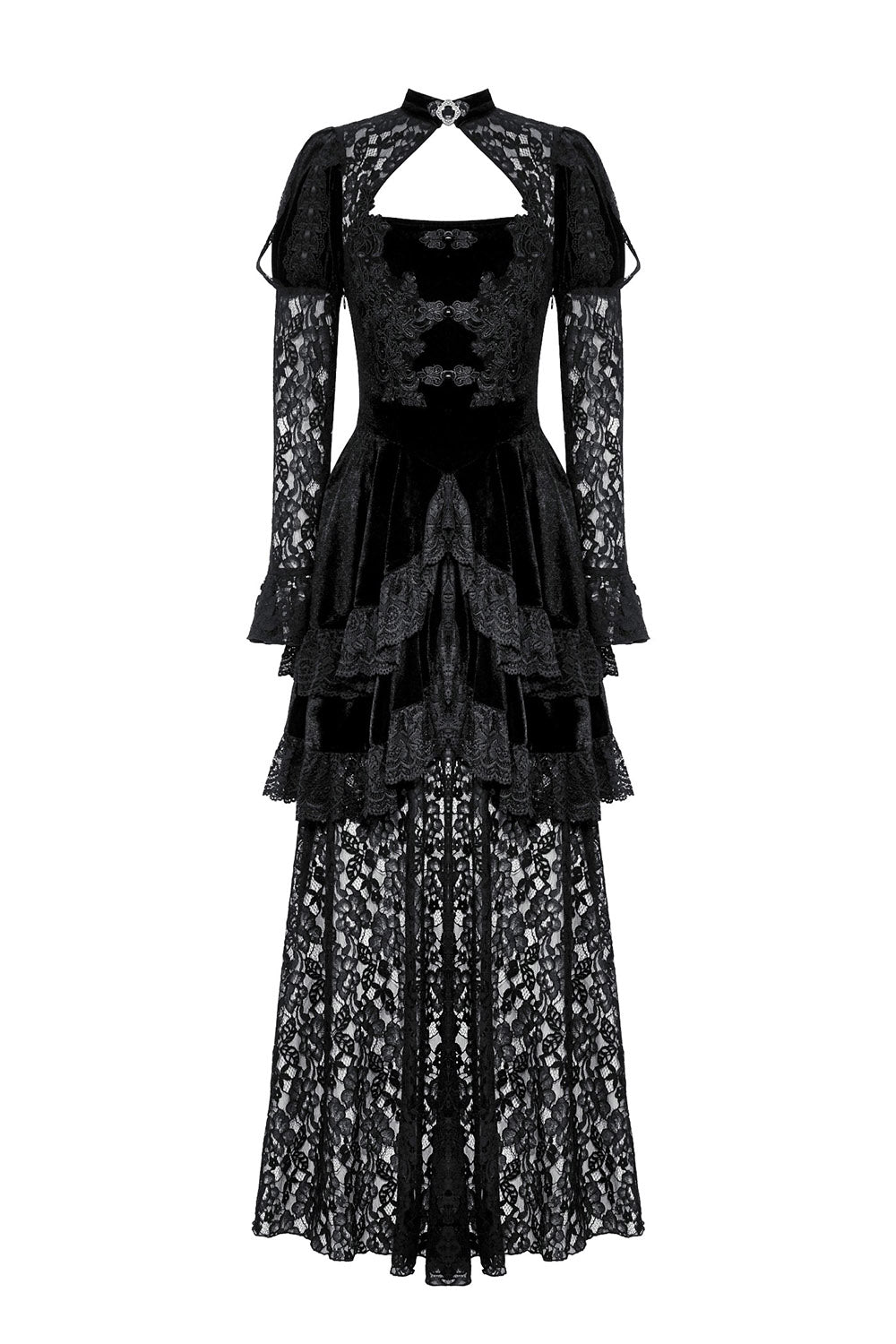 gothic wedding gown with tiered skirt
