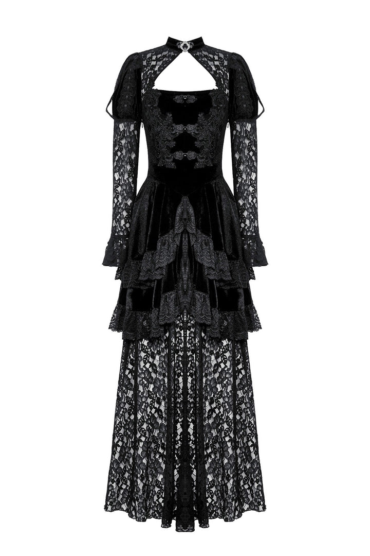 gothic wedding gown with tiered skirt