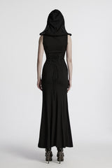womens black lace-up hooded apocalyptic dress