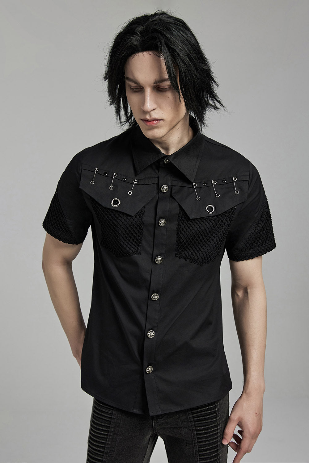mens punk fishnet shirt