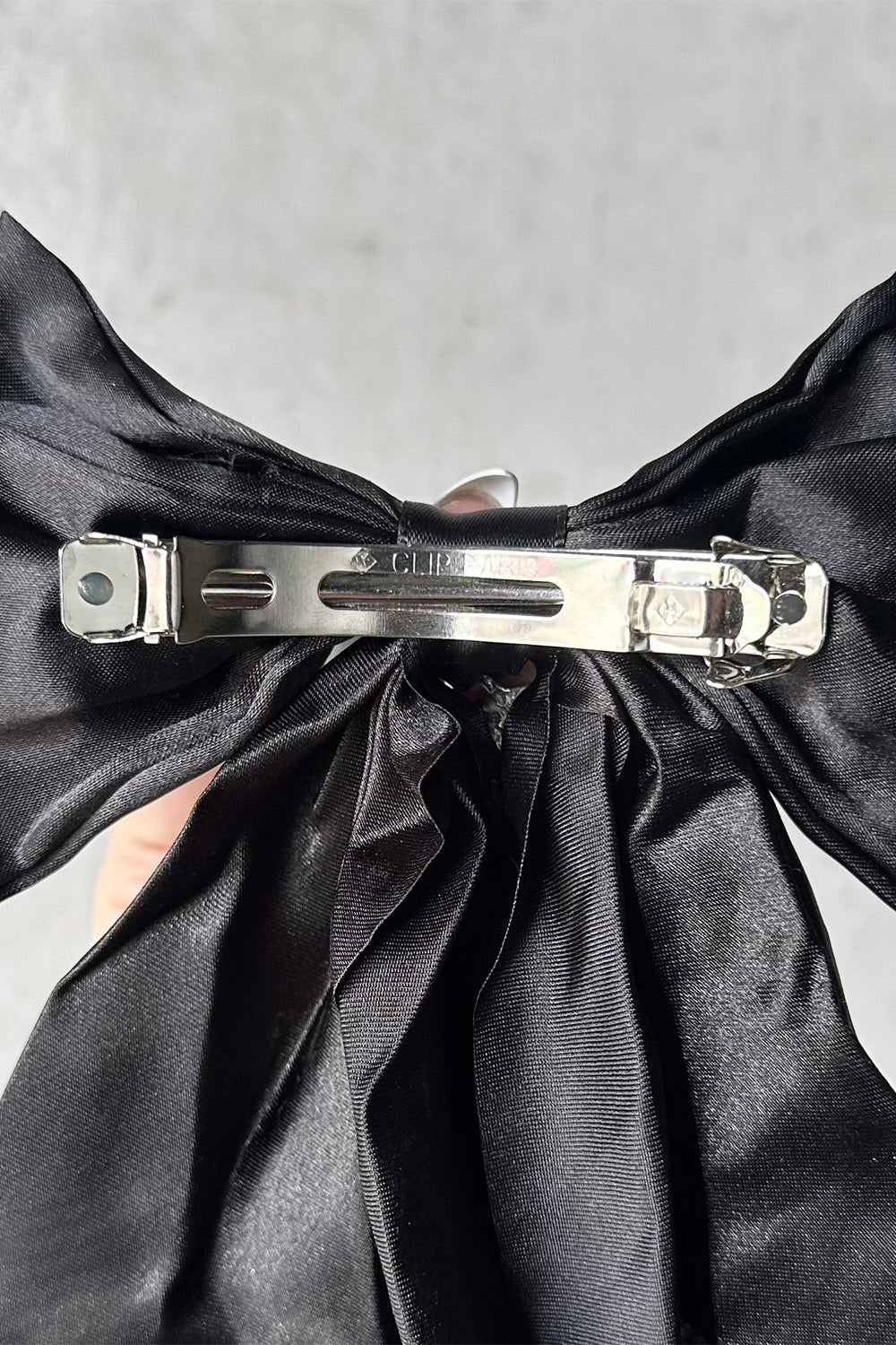 witchy black satin big hair bow clip