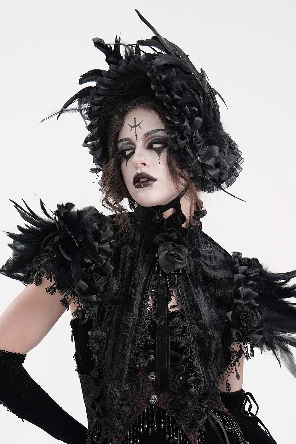 black ribbon feathered gothic hat