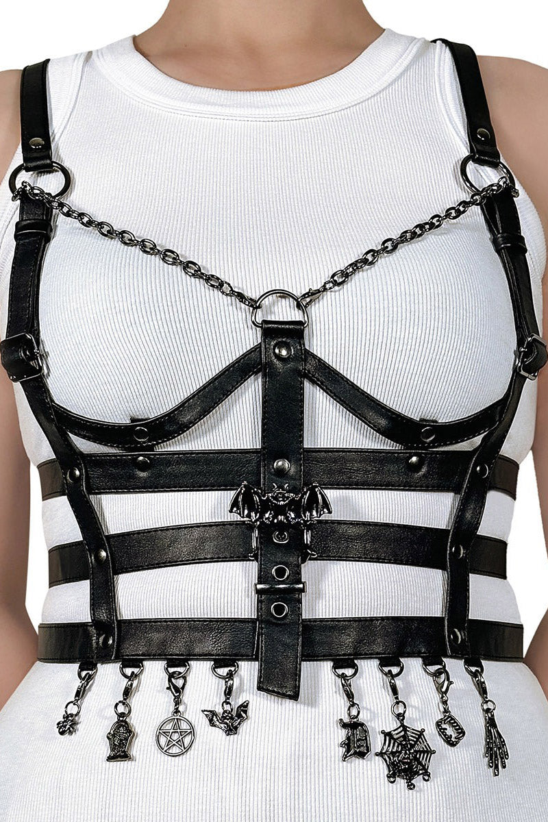 womens vegan leather emo body harness