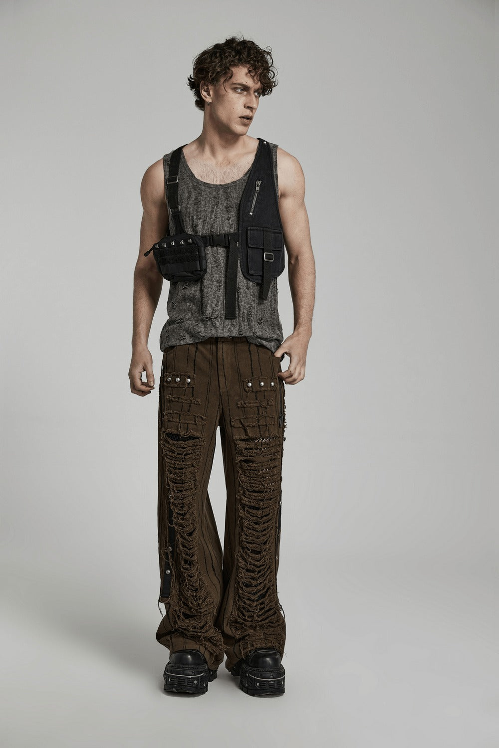 zippered cargo pocket punk harness bag 