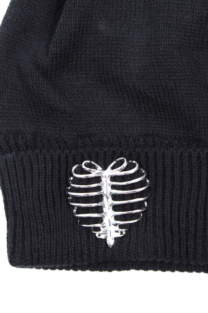 ribbed beanie with silver ribcage charm