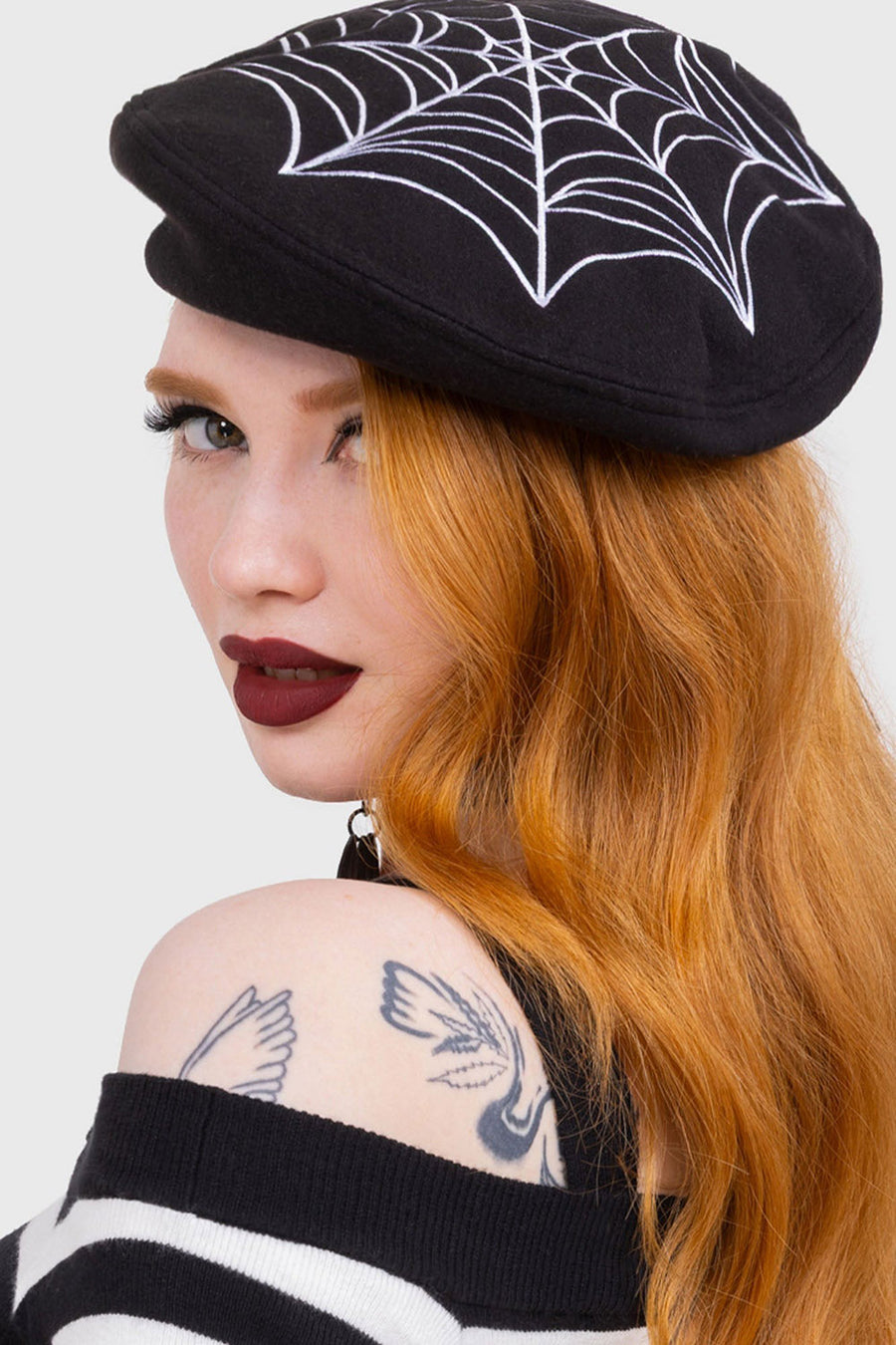 embroidered spiderweb beret hat