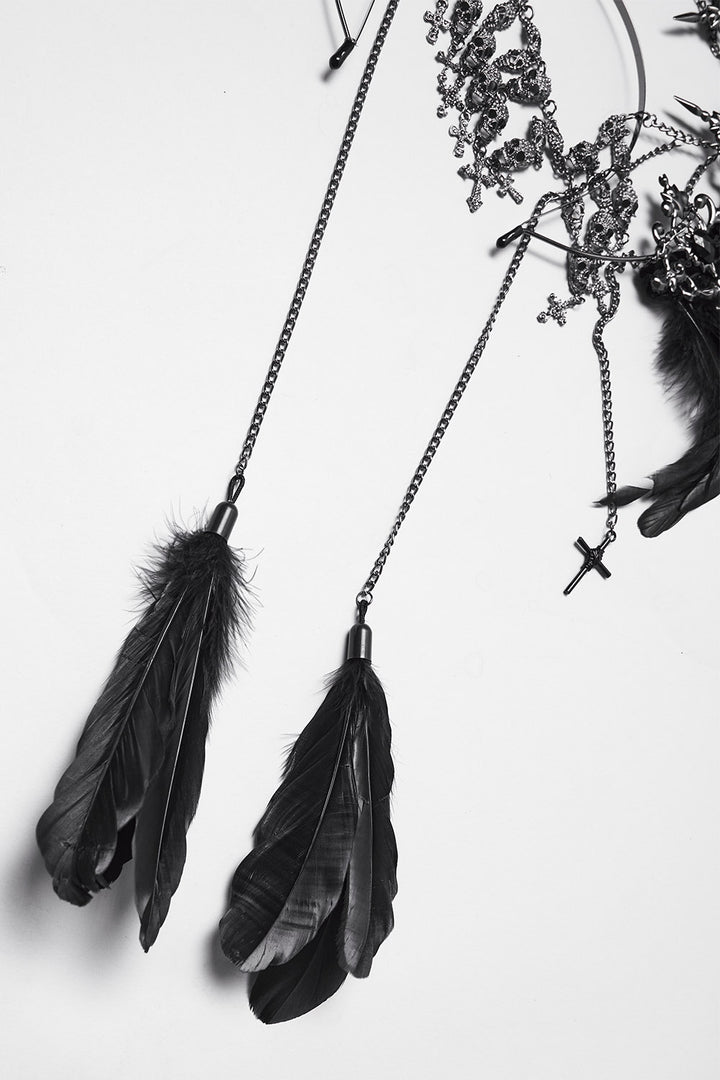 black feather gemstone headband 