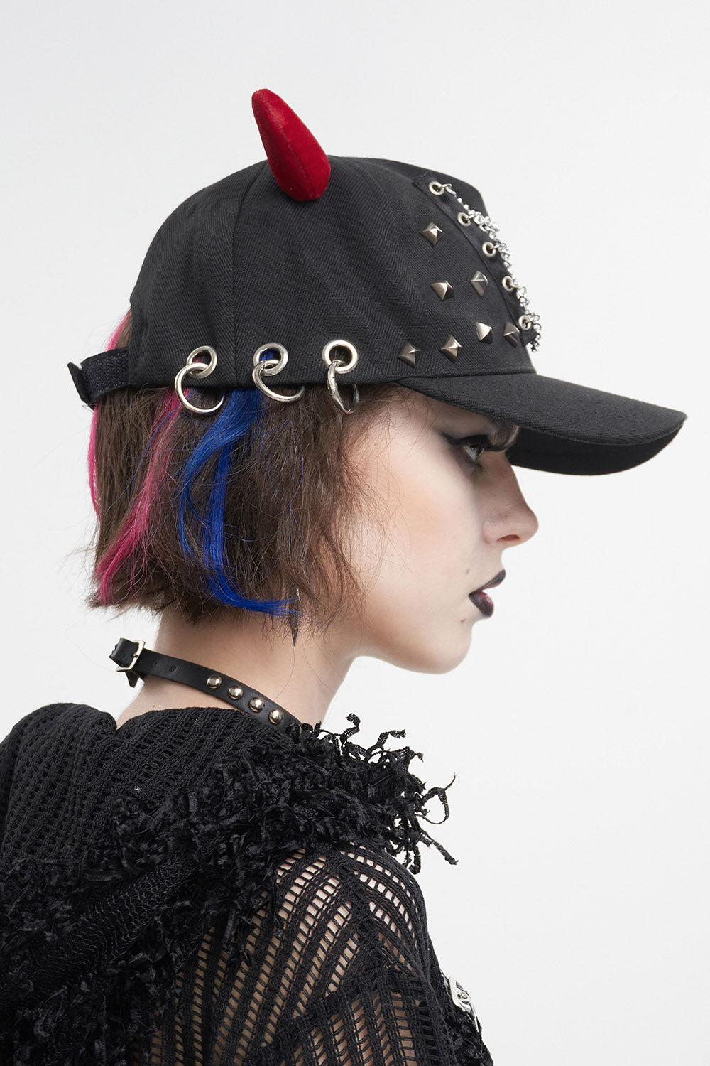 goth hat with horns attached
