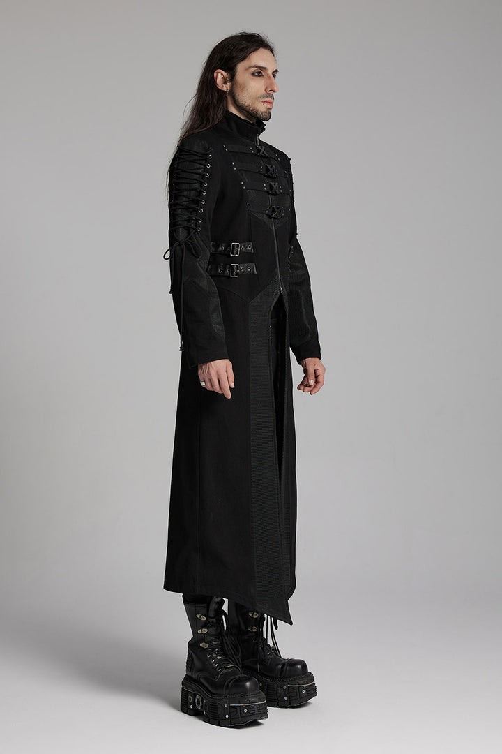 mens long dark heavy metal style coat