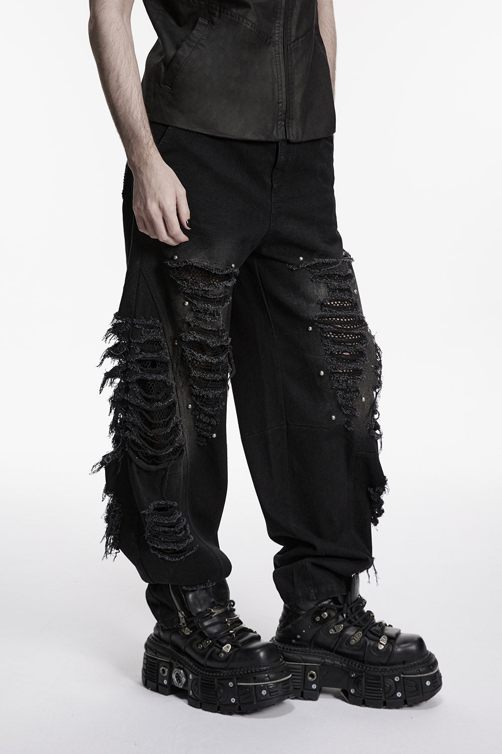 grunge mens distressed black baggy pants