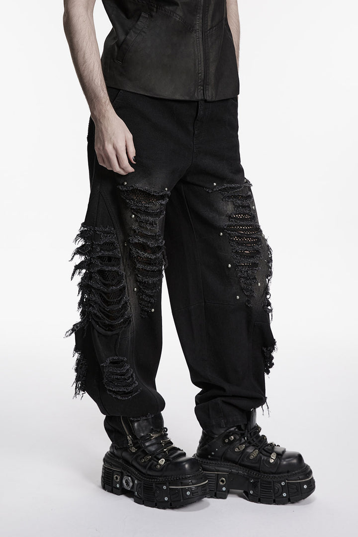 grunge mens distressed black baggy pants