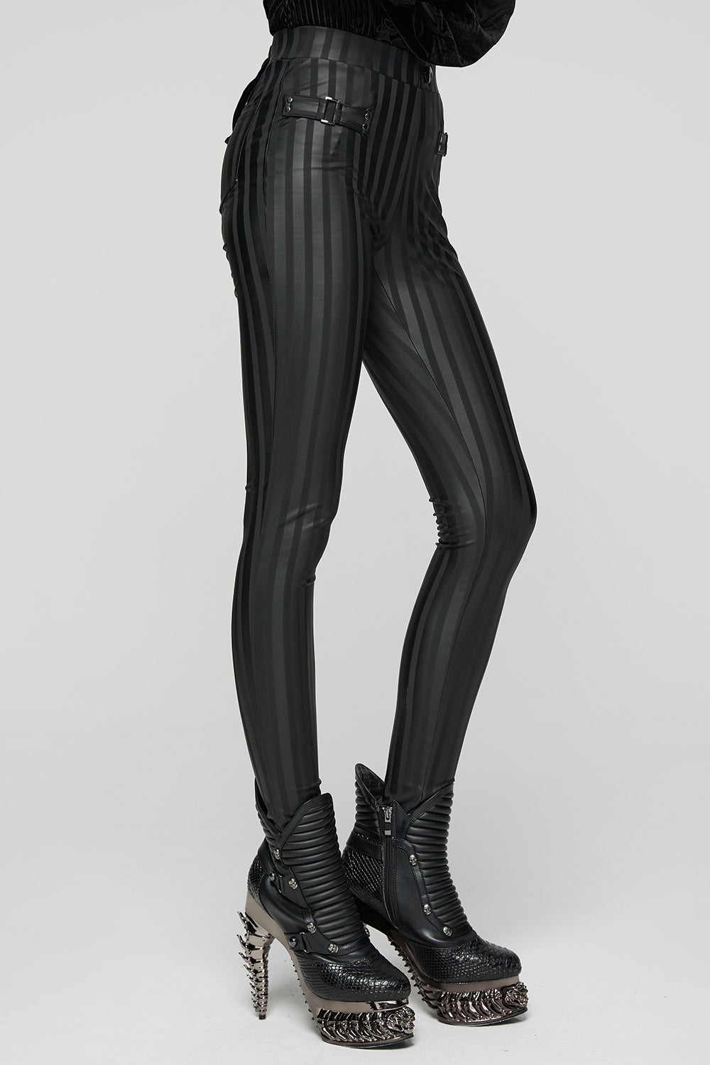 gothic black on black stripe leggings