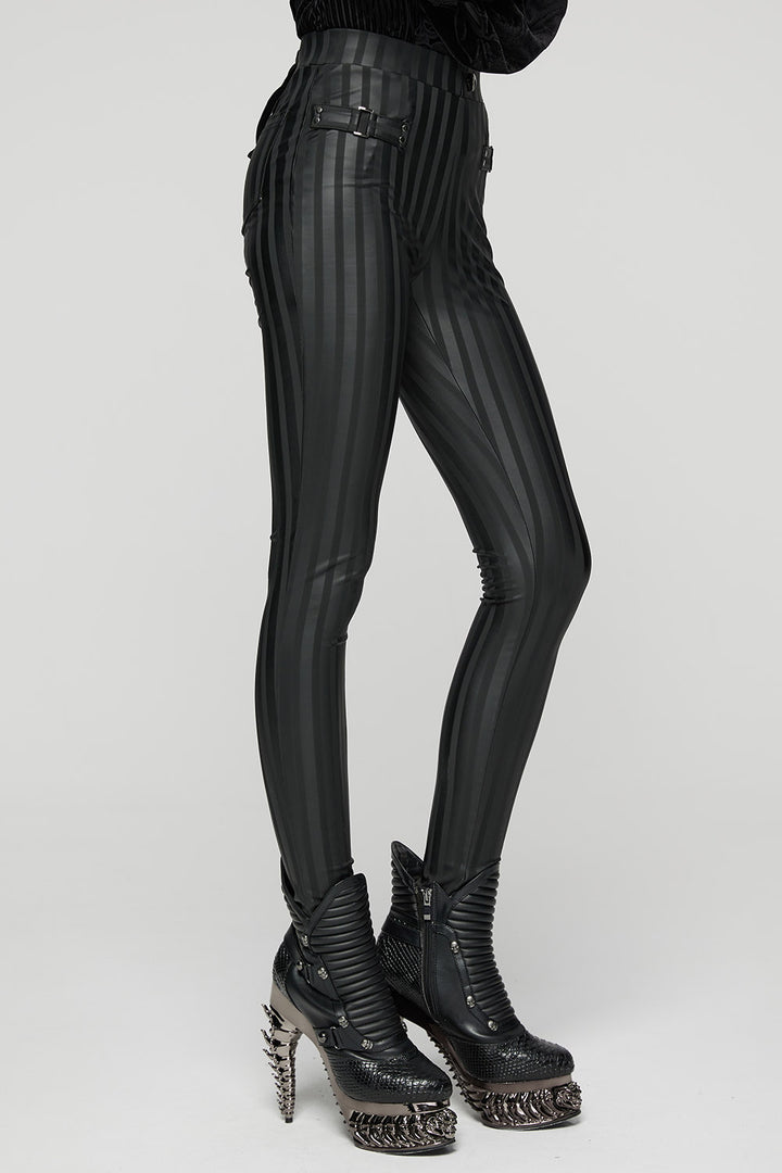 gothic black on black stripe leggings