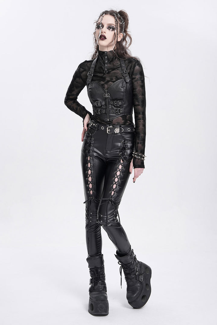 punk leather studded moto pants