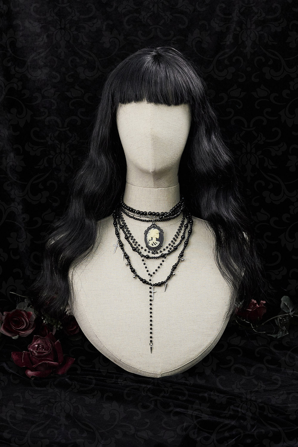 Victorian Goth Cameo Skeleton Stacked Necklace Set