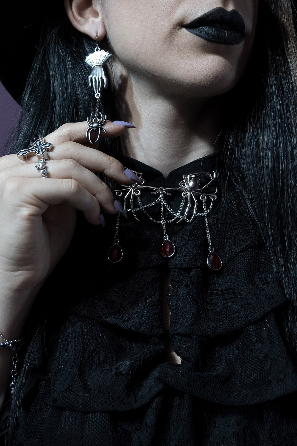 gothic black widow earrings