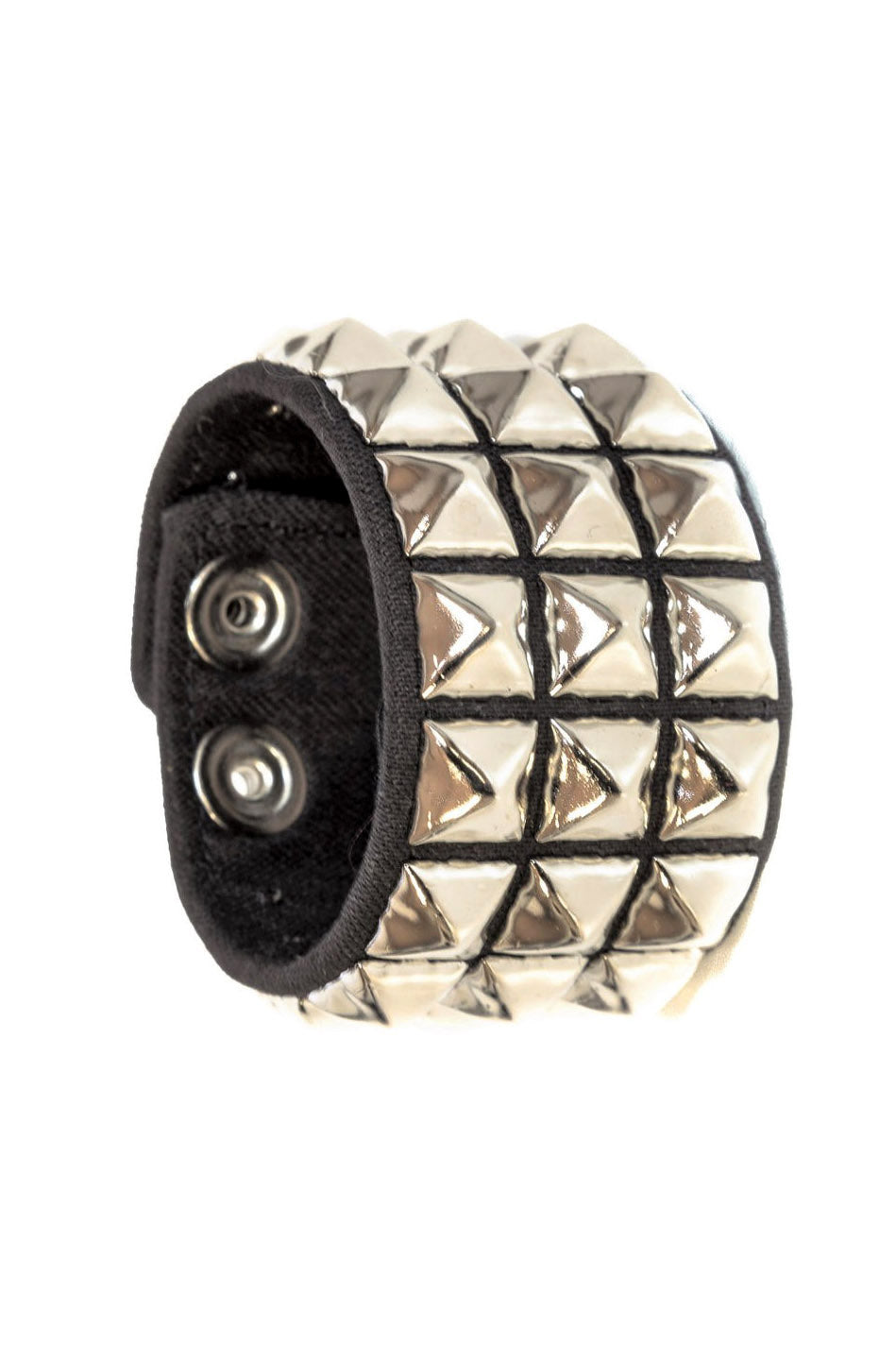 Black Canvas Bracelet [3 Pyramid Stud Rows]