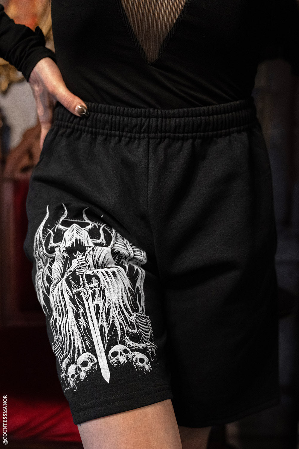 mens gothic jogger sweat shorts by vampirefreaks with elasticated waistband 