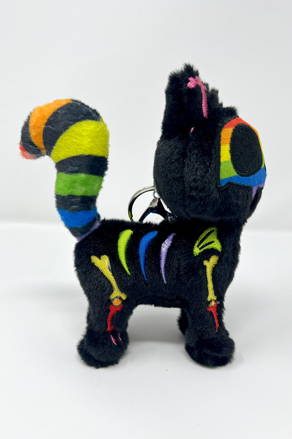 adorable blak kitten rainbow skeleton cat plush keychain