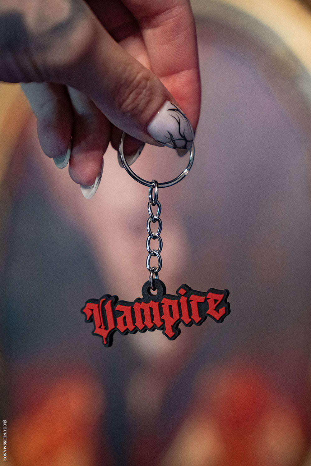 gothic vampire keychain with key ring attachment 