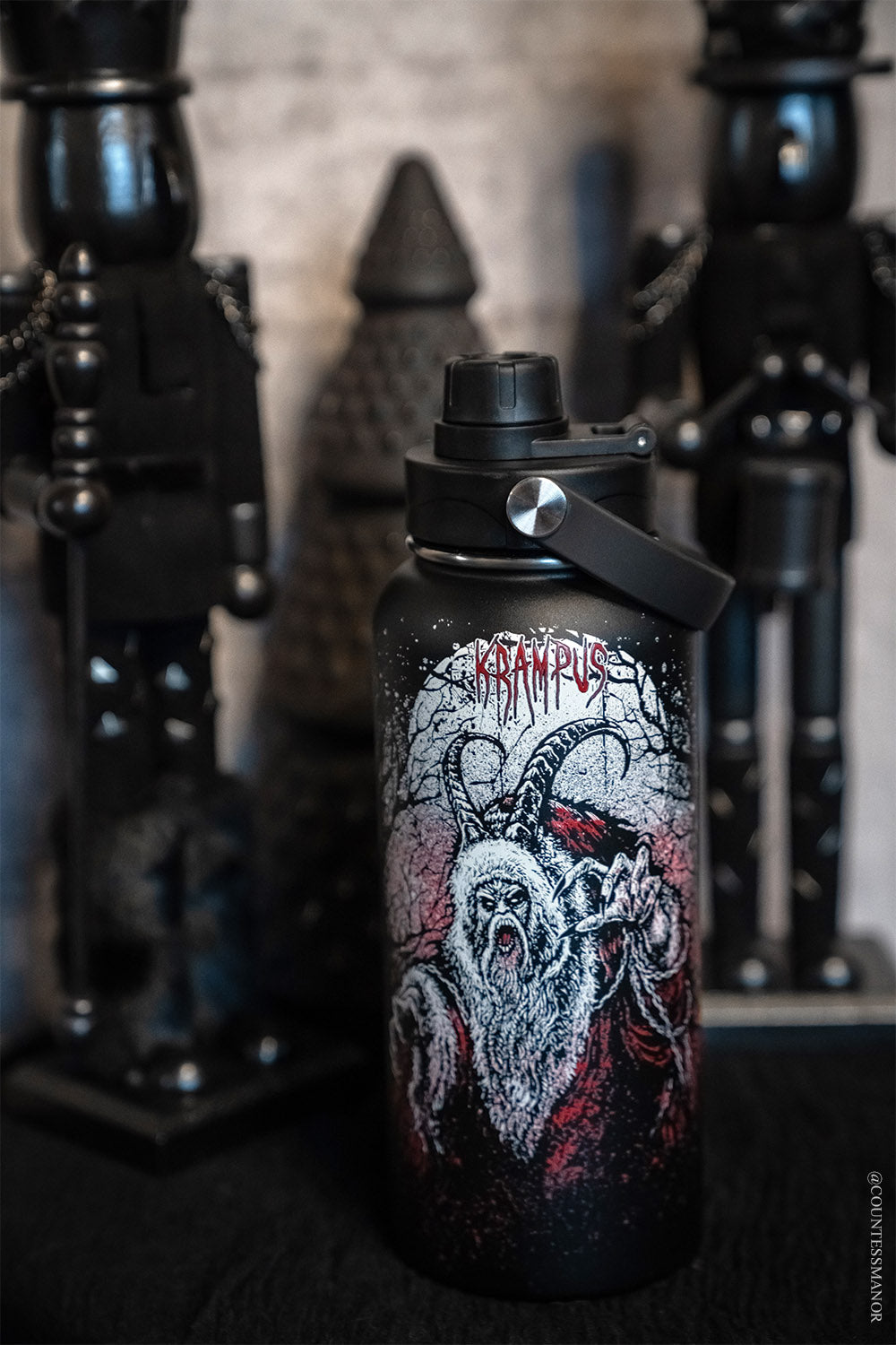 spooky krampus xmas water bottle