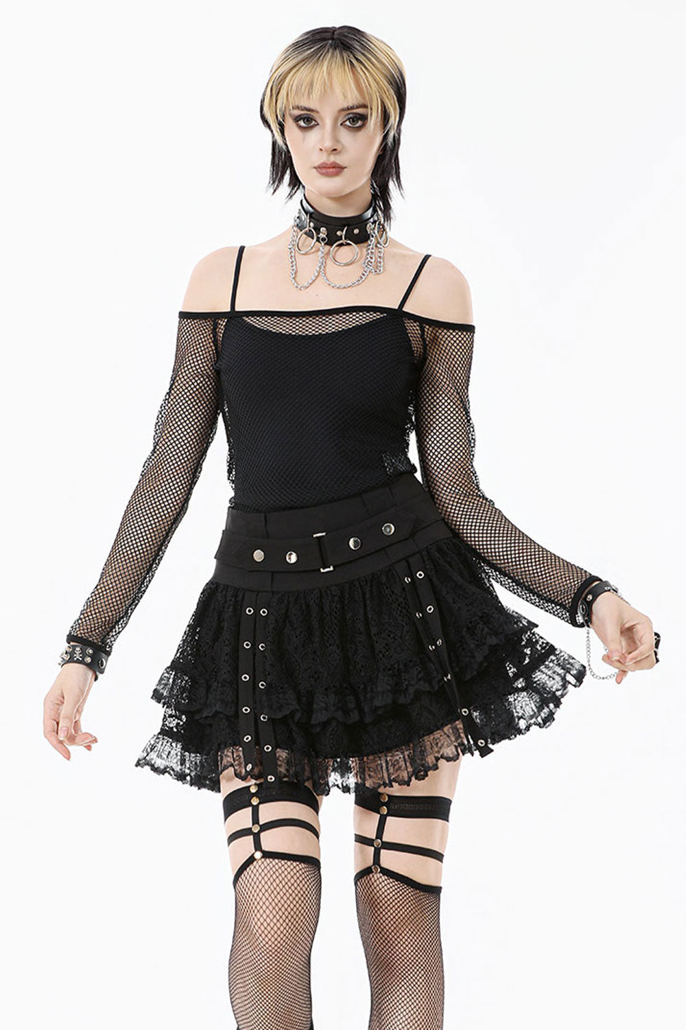 Dark In Love womens black lace punk skirt