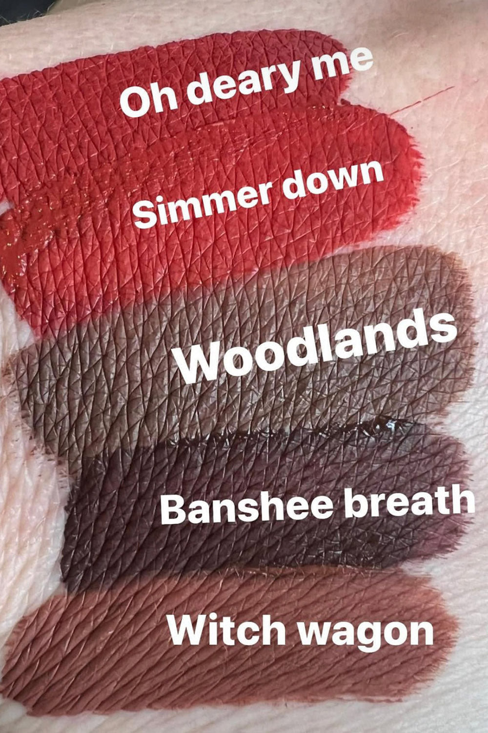 goth liquid lipstick swatches