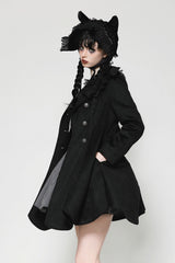 womens black ruffled goth lolita hat with kitty ears