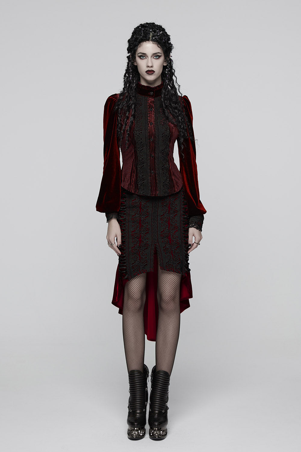 embroidered high-rise lace-up irregular asymmetric hem skirt