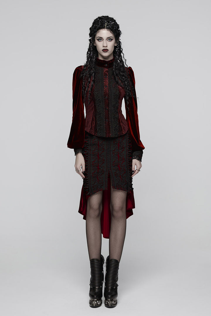 embroidered high-rise lace-up irregular asymmetric hem skirt