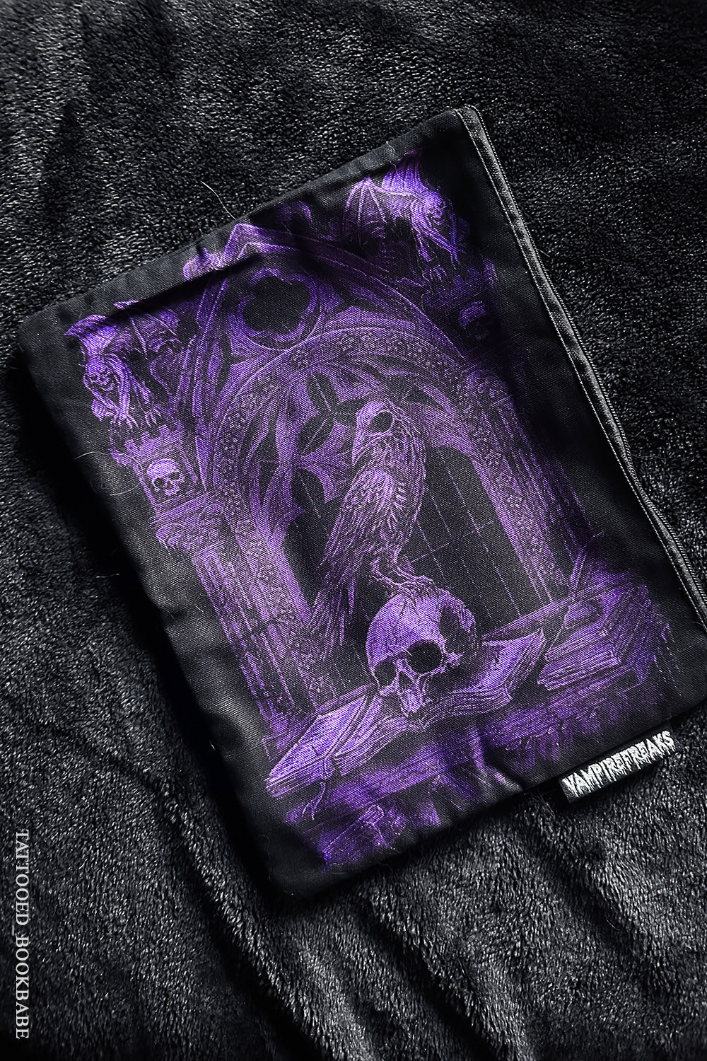 gothic purple and black raven makeup bag