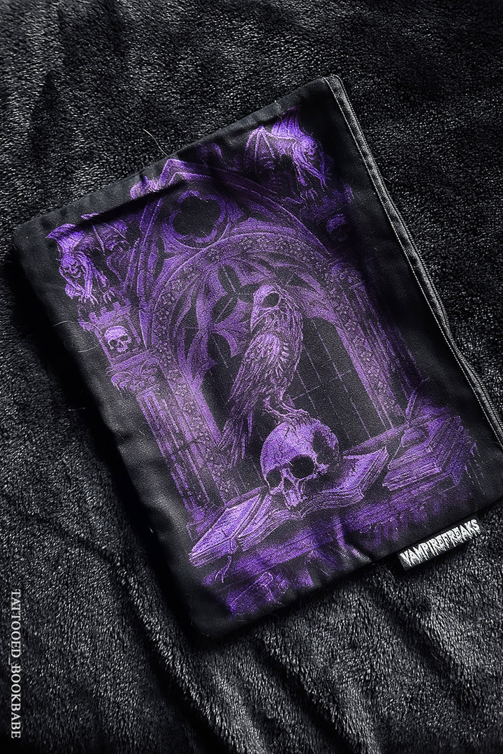 gothic purple and black raven makeup bag