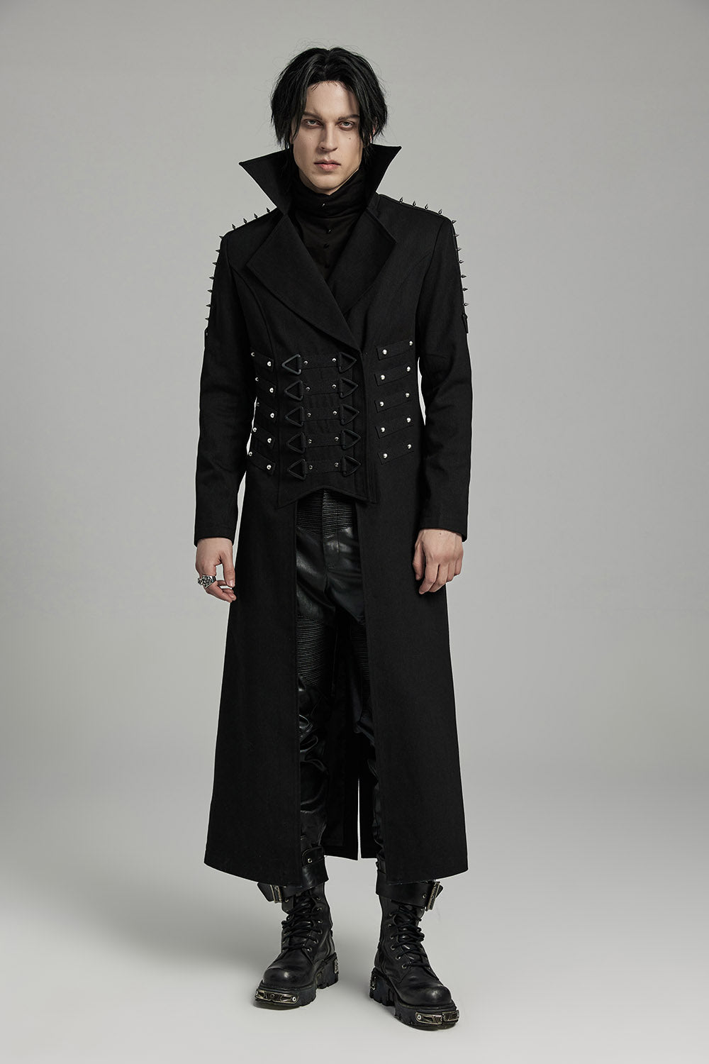 mens gothic spiked shoulder trench coat