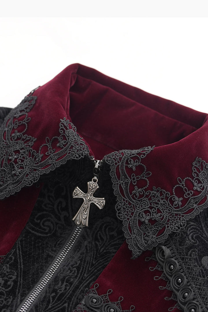 mens gothic jacket with gothic cross zipper pull