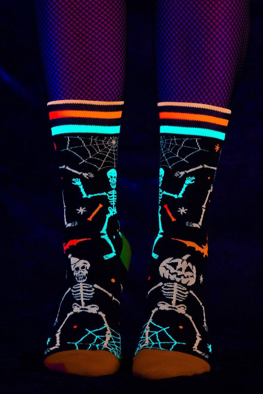 Rave Skeletons Crew Socks [UV Reactive]