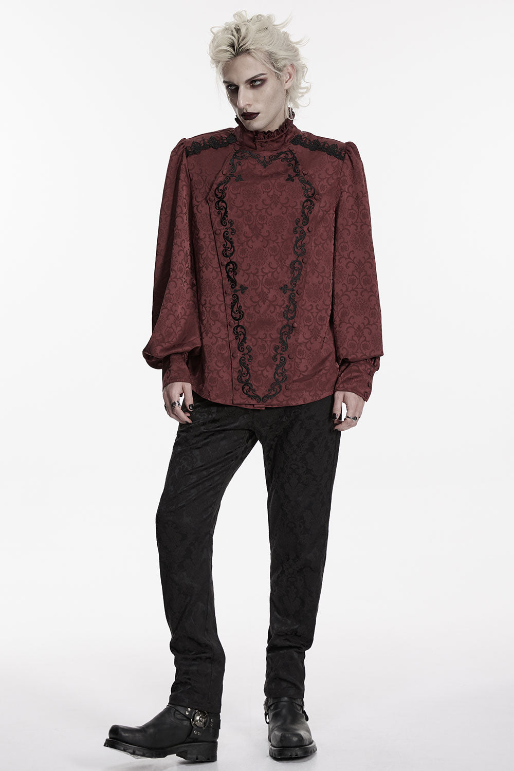 Victorian goth mens steampunk long sleeve red top