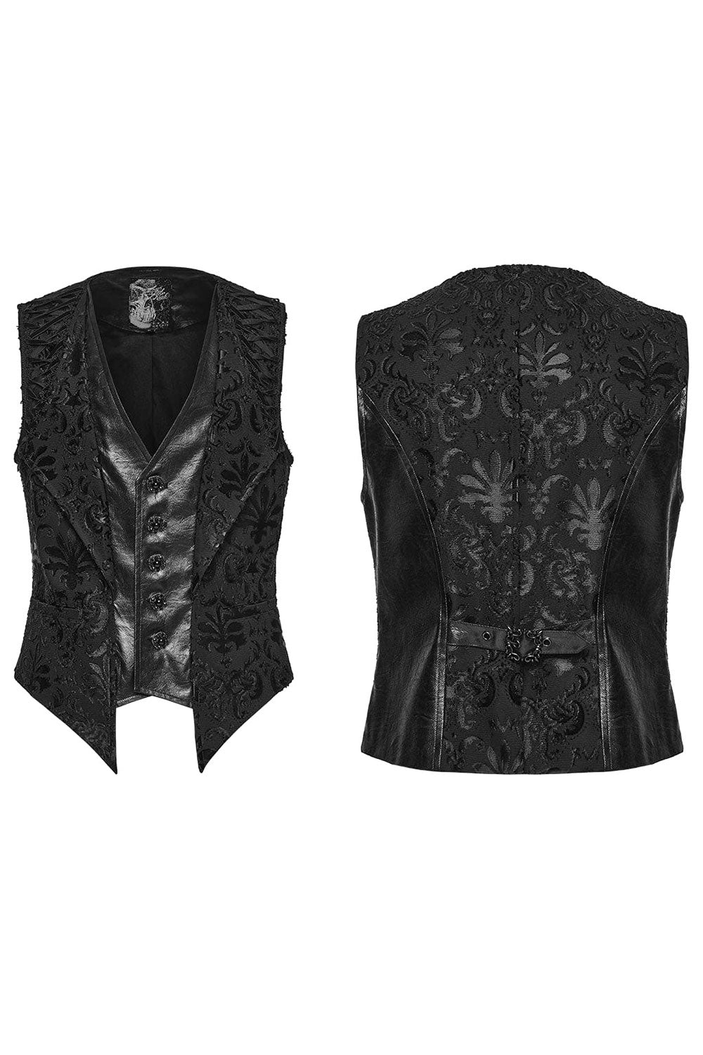 Punk Rave Gothic Floral Embroidered Buckle-up Vest front and back view