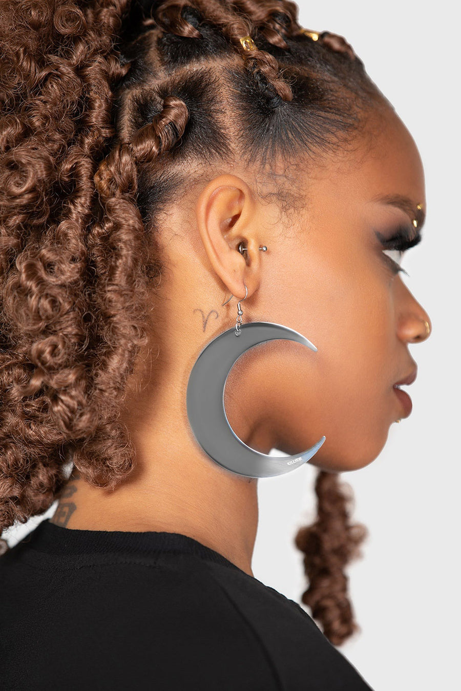 statement silver large crescent moon earrings