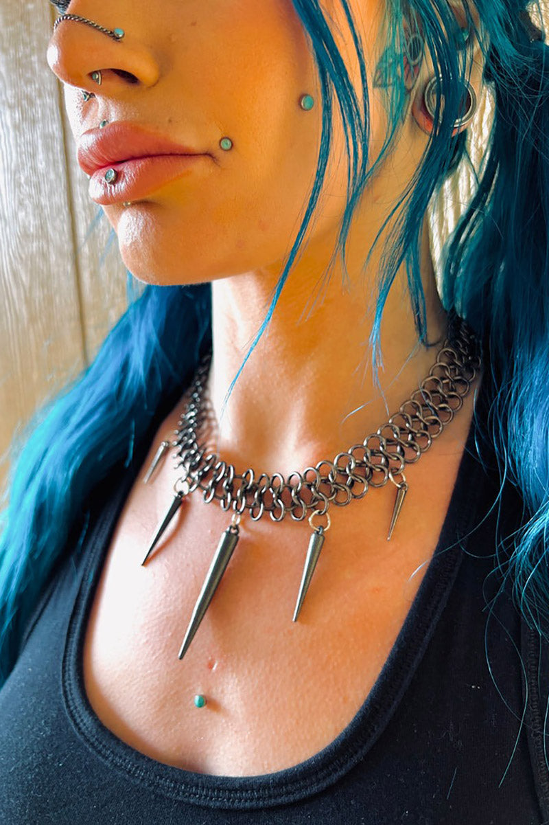 womens punk chainmail necklace