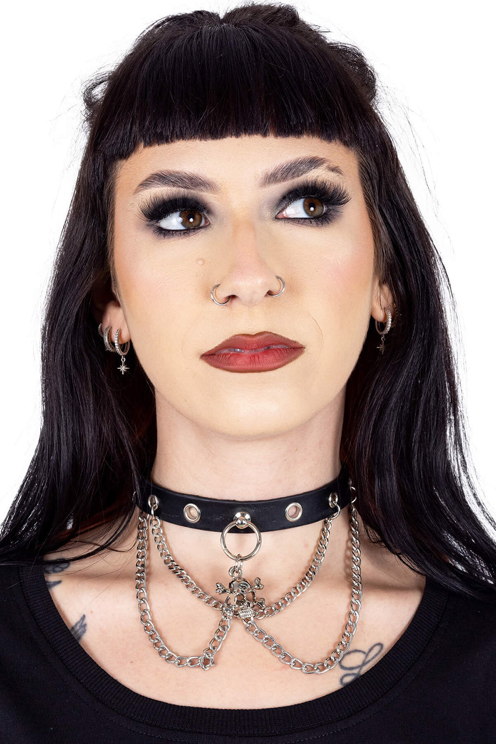 punk rock o ring eyelet skull and crossbones necklace